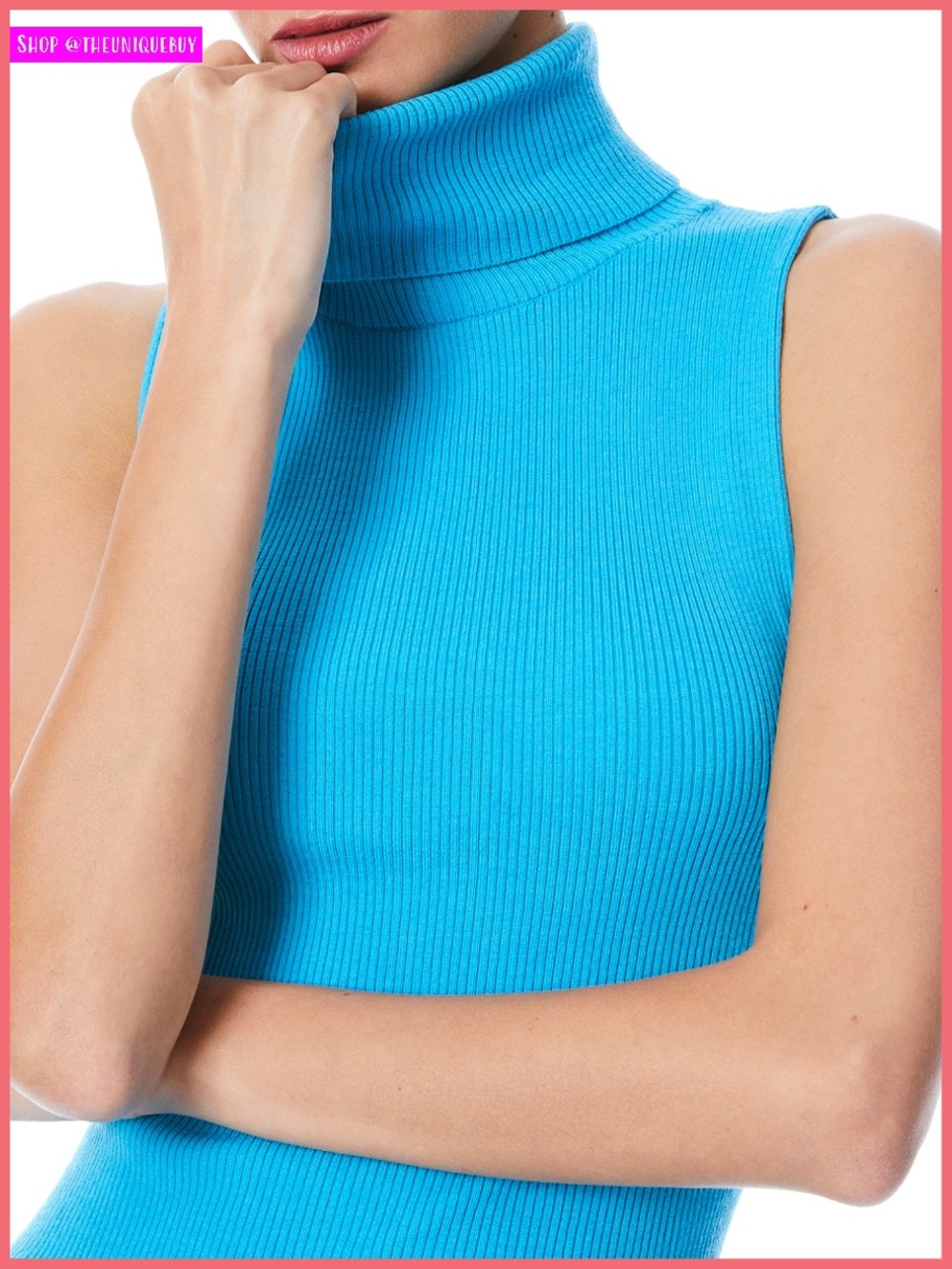 Alice + Olivia Darcey Turtleneck Blue Pullover Sweater Tank Top